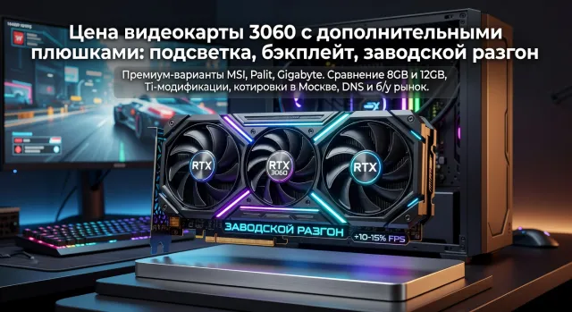 Цена видеокарты 3060 с дополнительными плюшками: подсветка, бэкплейт, заводской разгон